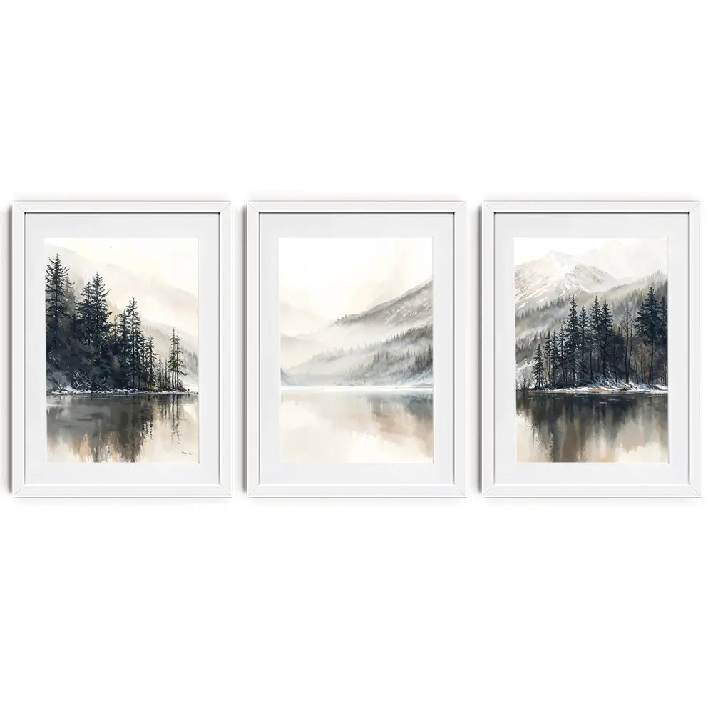 Tree Lake Serenity Framed Art Print Trio Tree Lake Serenity Framed Art Print Trio wall art product IAmHomeStudio