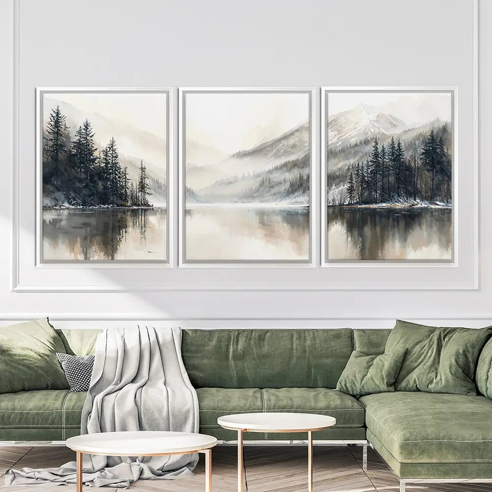 Tree Lake Serenity Trio Canvas Print Tree Lake Serenity Trio Canvas Print wall art product IAmHomeStudio