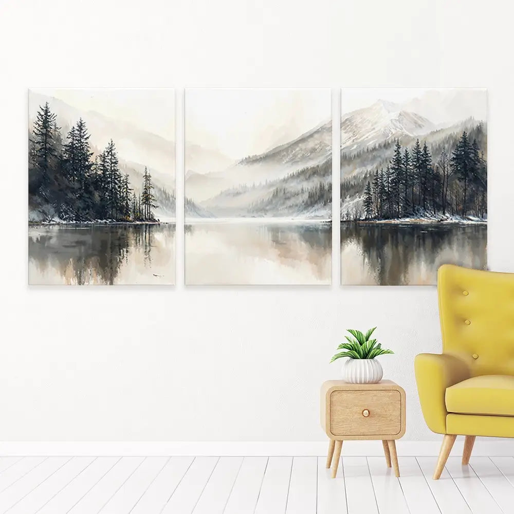 Tree Lake Serenity Trio Canvas Print Tree Lake Serenity Trio Canvas Print wall art product IAmHomeStudio
