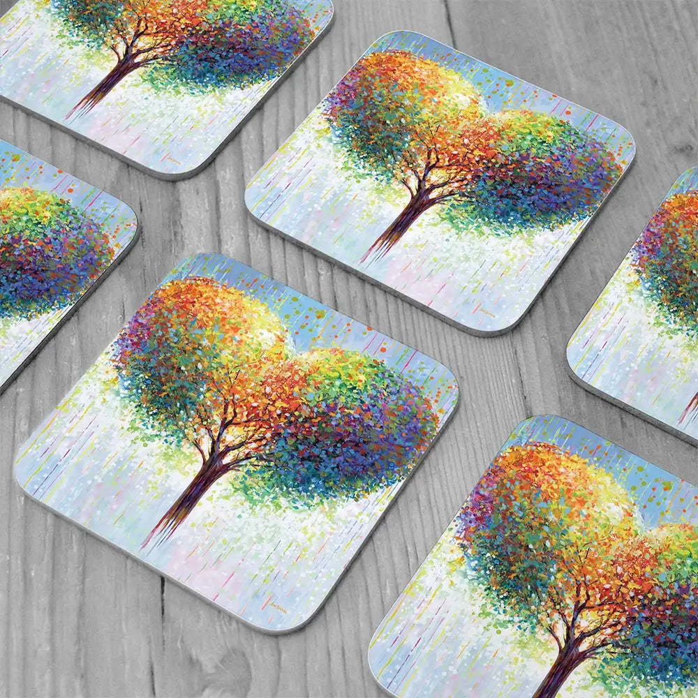 Tree Of Love Coaster Set Rainbow Soul Tree Coaster Set | Rainbow Soul Tree Art Coasters wall art product Leon Devenice