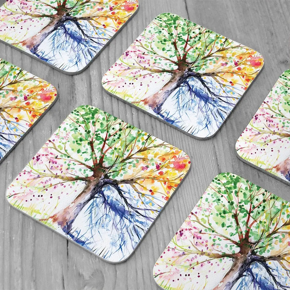 Tree Of Seasons Coaster Set Tree Of Seasons Coaster Set wall art product DeepGreen / Shutterstock