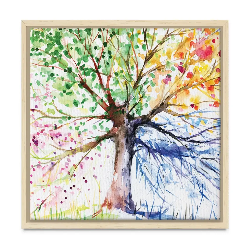 Tree Of Seasons Square Canvas Print Tree Of Seasons Square Canvas Print wall art product DeepGreen / Shutterstock