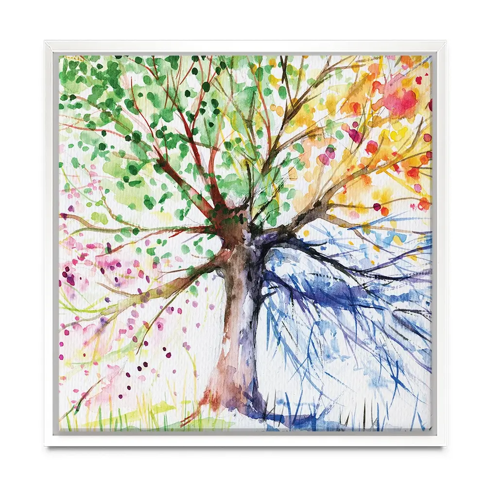 Tree Of Seasons Square Canvas Print Tree Of Seasons Square Canvas Print wall art product DeepGreen / Shutterstock