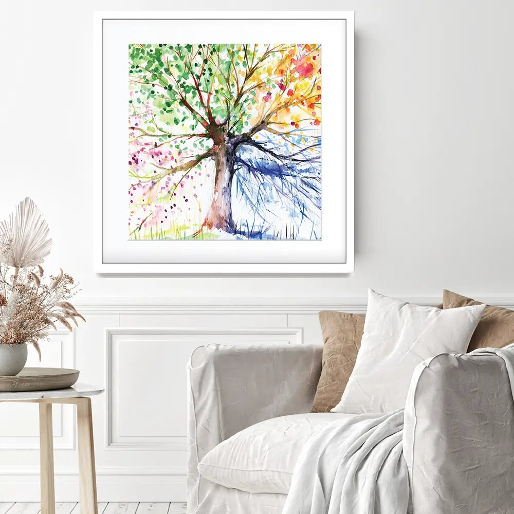 Tree Of Seasons Square Framed Art Print Tree Of Seasons Square Framed Art Print wall art product DeepGreen / Shutterstock