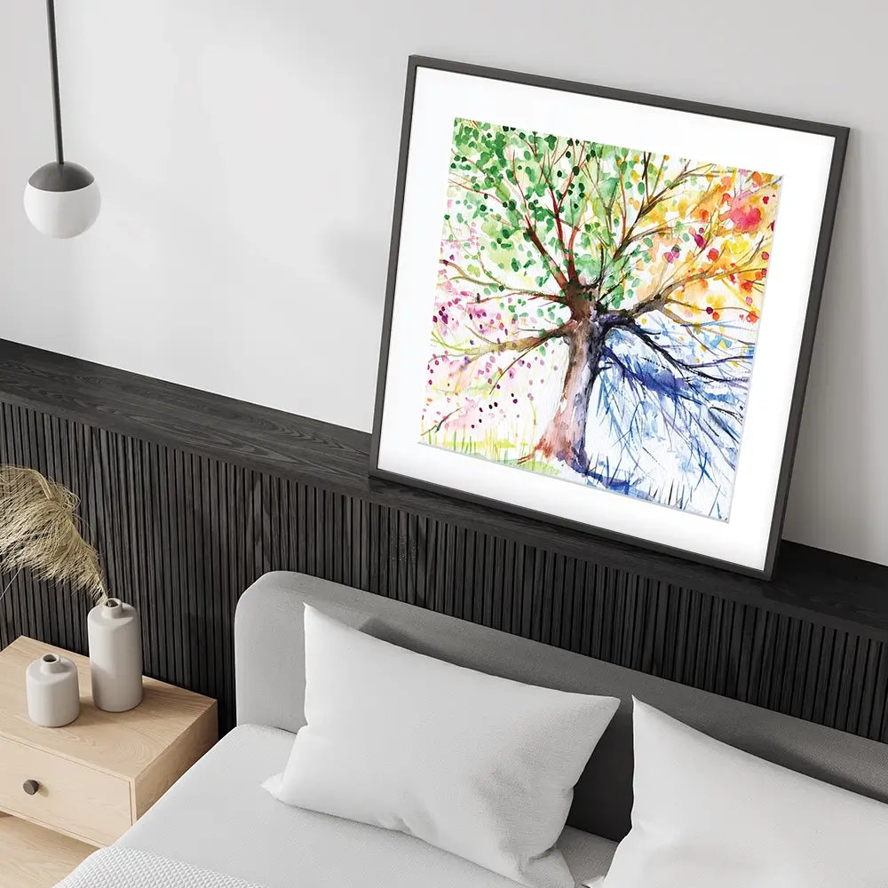 Tree Of Seasons Square Framed Art Print Tree Of Seasons Square Framed Art Print wall art product DeepGreen / Shutterstock