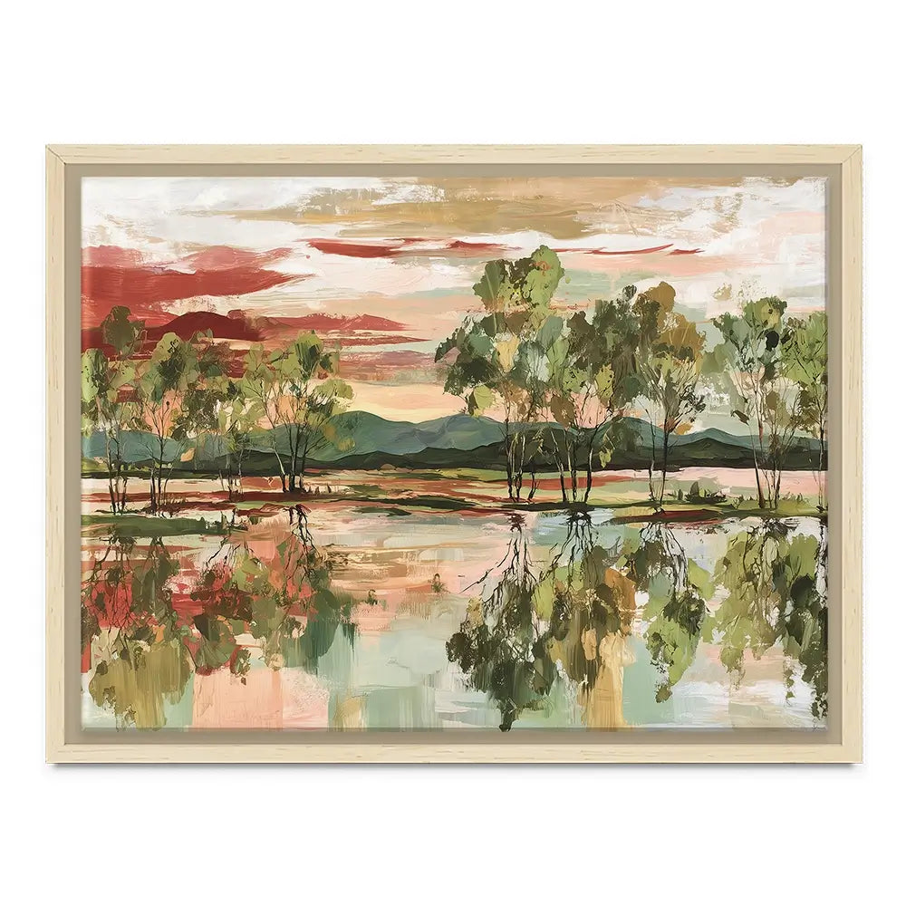 Trees Mirrored In Tranquil Waters Canvas Print Trees Mirrored In Tranquil Waters Canvas Print wall art product Chromatic Storm Studio