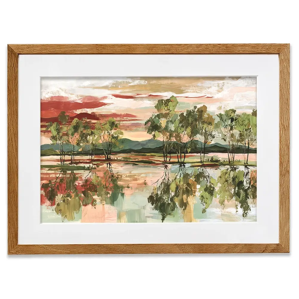 Trees Mirrored In Tranquil Waters Framed Art Print Trees Mirrored In Tranquil Waters Framed Art Print wall art product Chromatic Storm Studio