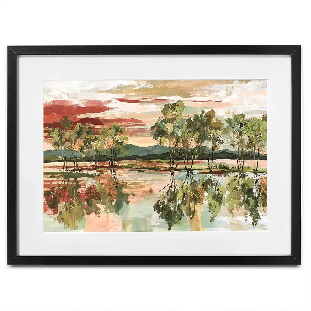 Trees Mirrored In Tranquil Waters Framed Art Print Trees Mirrored In Tranquil Waters Framed Art Print wall art product Chromatic Storm Studio