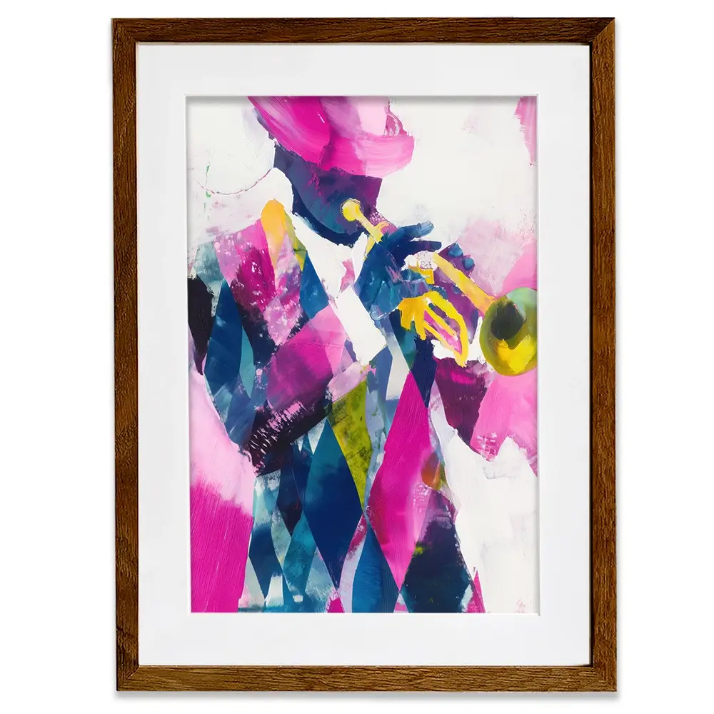 Trumpet Player In Magenta Framed Art Print Trumpet Player In Magenta Framed Art Print wall art product Chromatic Storm Studio