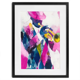 Trumpet Player In Magenta Framed Art Print Trumpet Player In Magenta Framed Art Print wall art product Chromatic Storm Studio