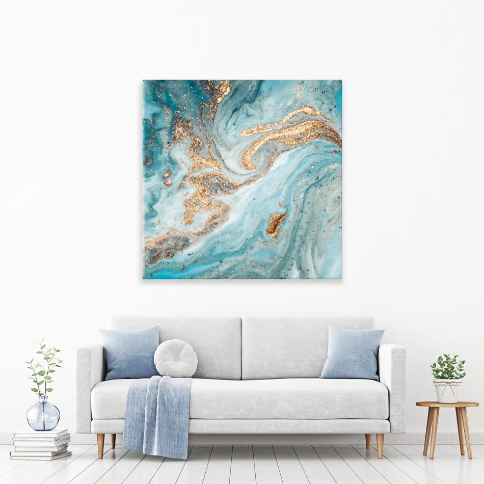 Turquoise Marble Square Canvas Print