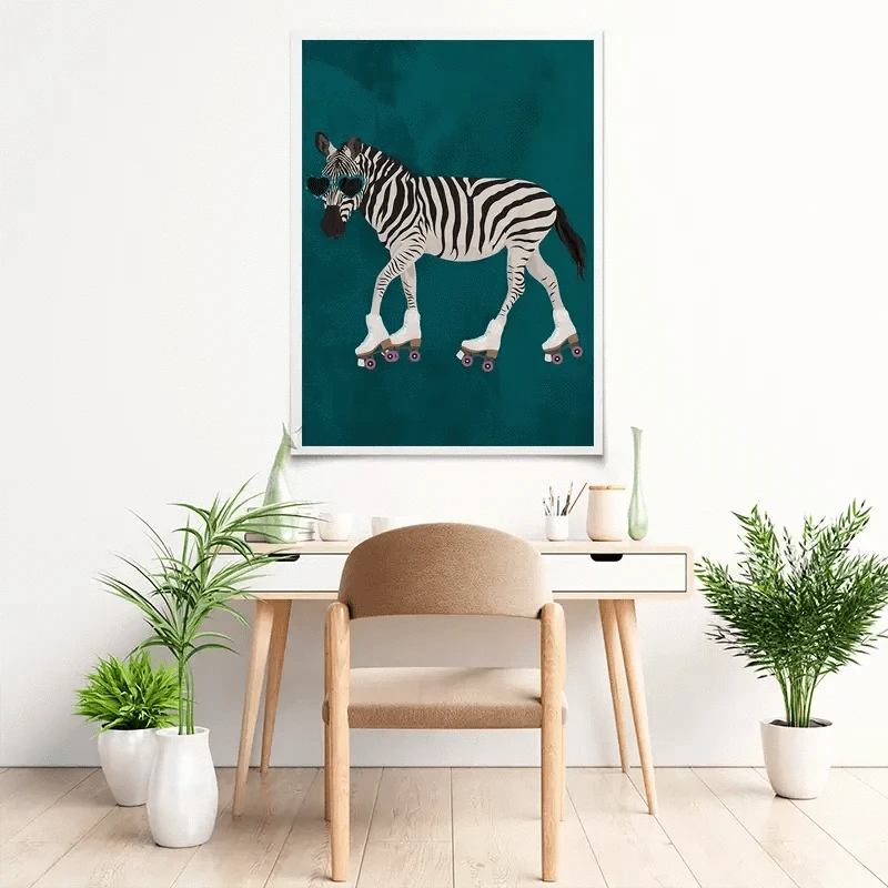 Turquoise Zebra Roller Skating Art Print Turquoise Zebra Roller Skating Art Print wall art product Sarah Manovski