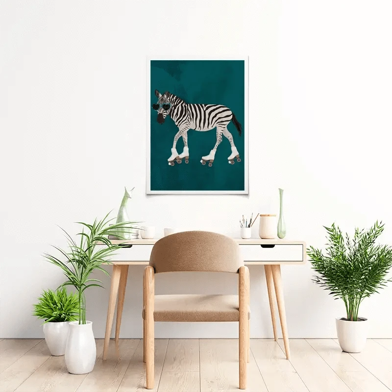 Turquoise Zebra Roller Skating Art Print Turquoise Zebra Roller Skating Art Print wall art product Sarah Manovski