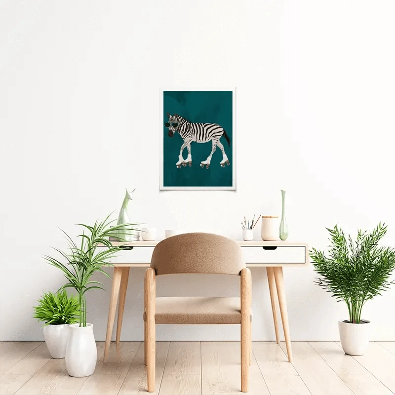 Turquoise Zebra Roller Skating Art Print Turquoise Zebra Roller Skating Art Print wall art product Sarah Manovski