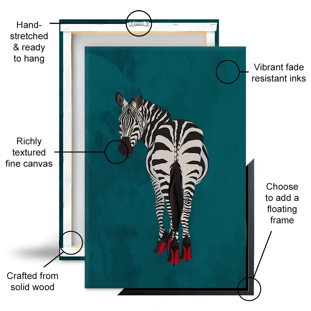 Turquoise Zebra Wearing Heels Canvas Print Turquoise Zebra Wearing Heels Canvas Print wall art product Sarah Manovski