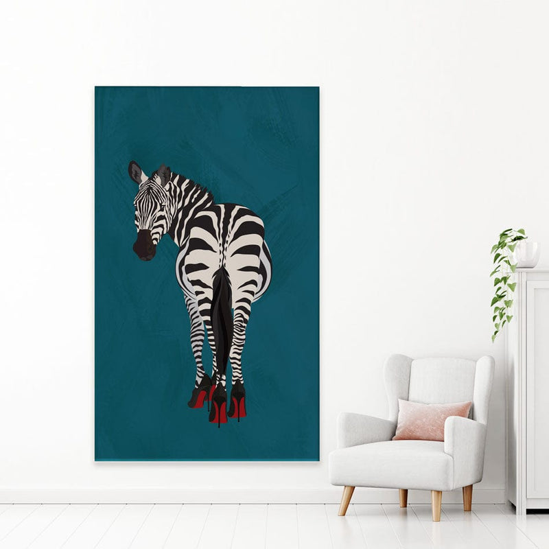 Turquoise Zebra Wearing Heels Canvas Print wall art product Sarah Manovski