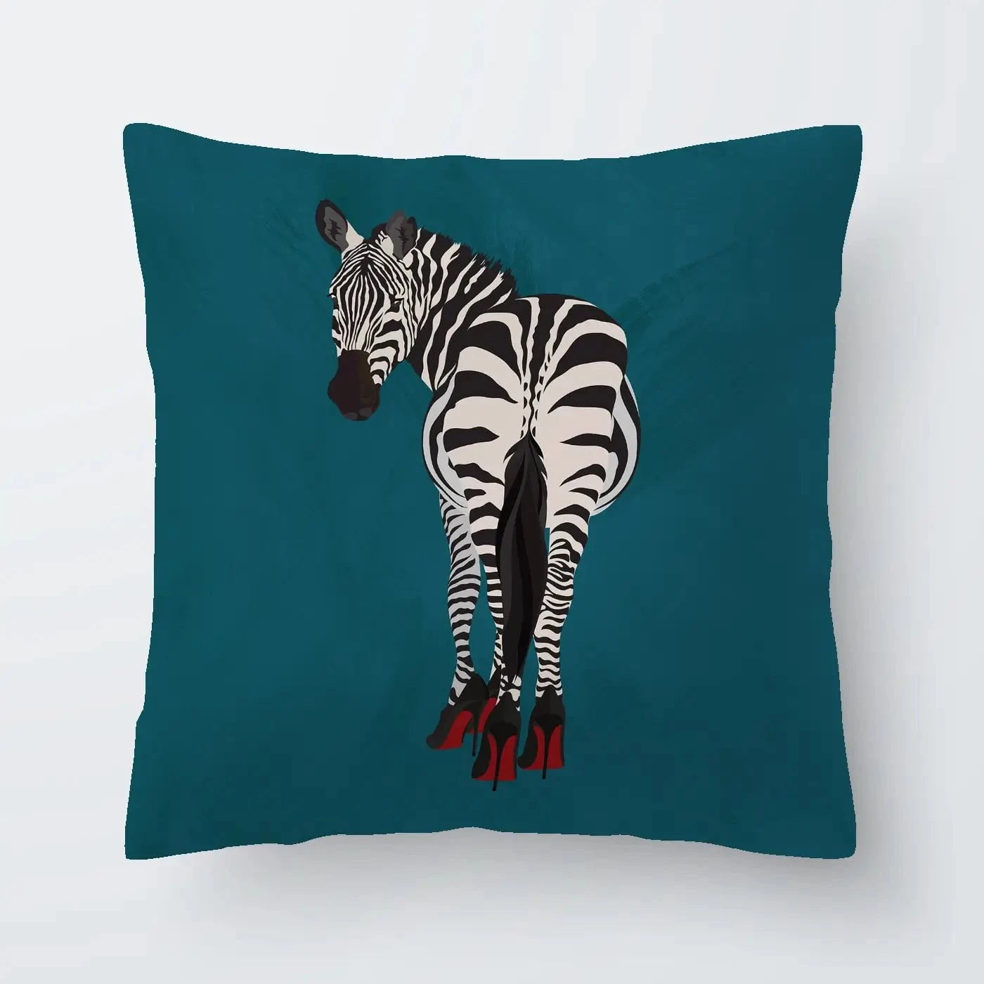Turquoise Zebra Wearing Heels Cushion Turquoise Zebra Wearing Heels Cushion wall art product Sarah Manovski