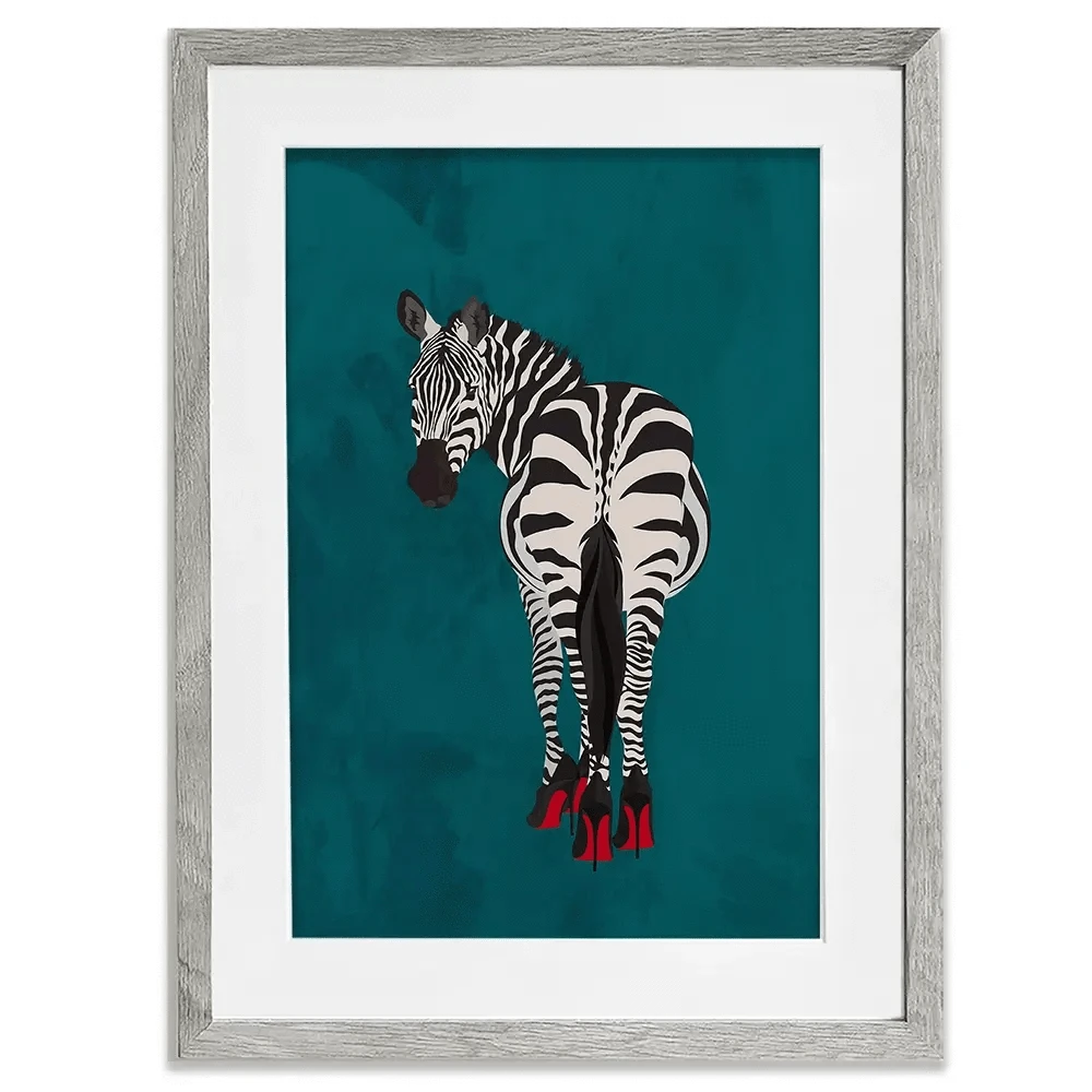 Turquoise Zebra Wearing Heels Framed Art Print Turquoise Zebra Wearing Heels Framed Art Print wall art product Sarah Manovski