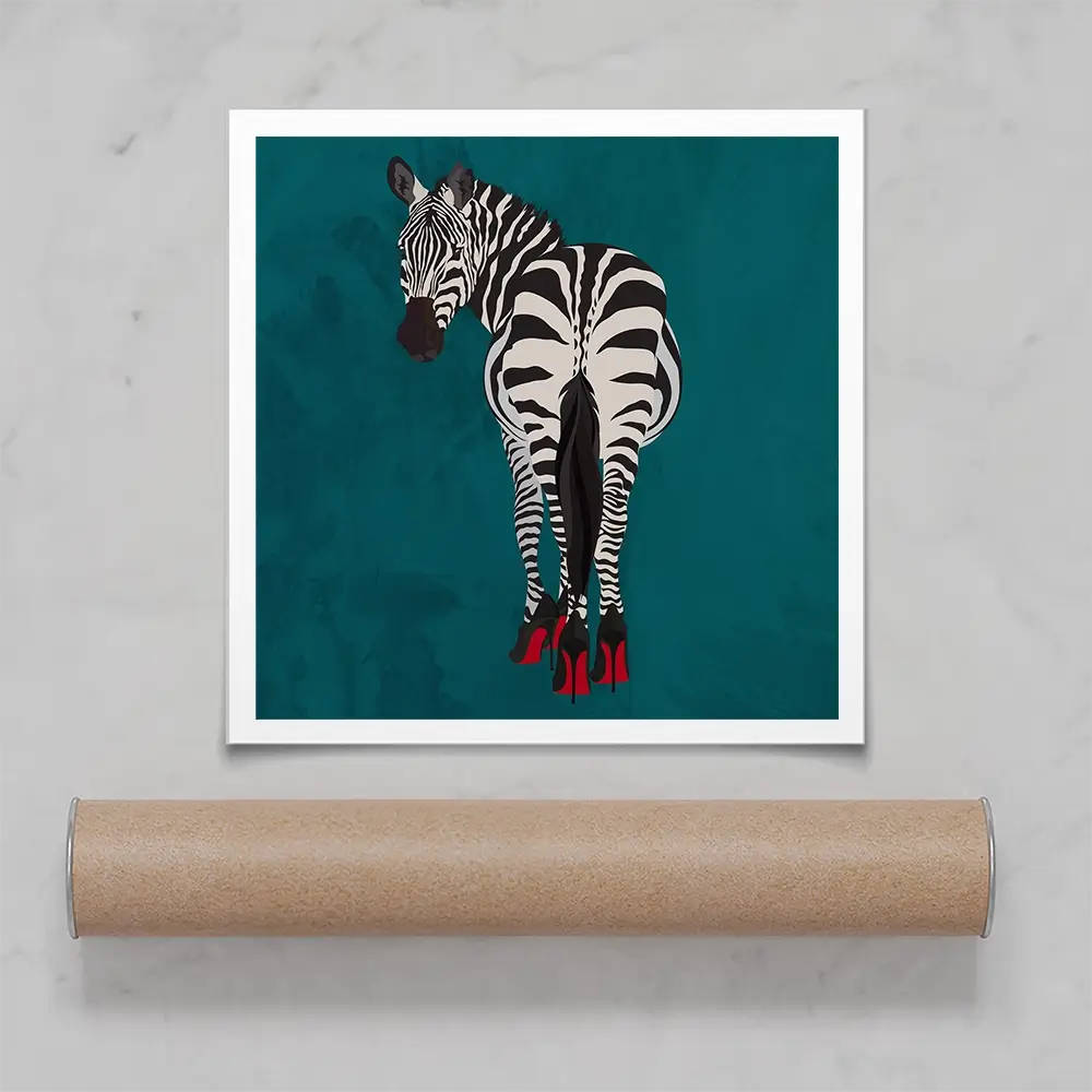 Turquoise Zebra Wearing Heels Square Art Print Turquoise Zebra Wearing Heels Square Art Print wall art product Sarah Manovski