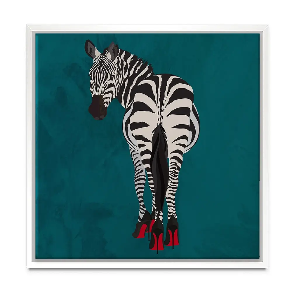 Turquoise Zebra Wearing Heels Square Canvas Print Turquoise Zebra Wearing Heels Square Canvas Print wall art product Sarah Manovski
