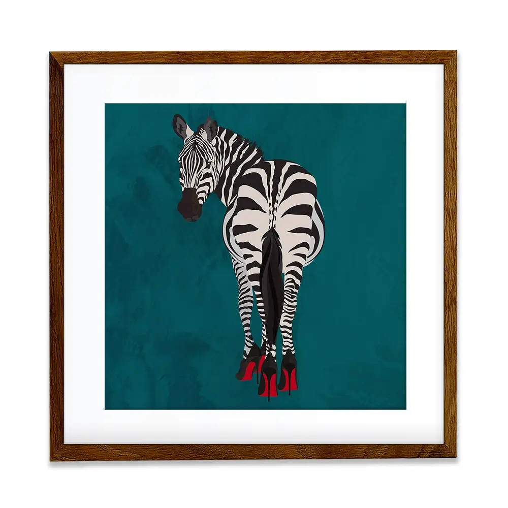 Turquoise Zebra Wearing Heels Square Framed Art Print Turquoise Zebra Wearing Heels Square Framed Art Print wall art product Sarah Manovski