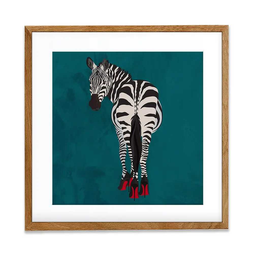 Turquoise Zebra Wearing Heels Square Framed Art Print Turquoise Zebra Wearing Heels Square Framed Art Print wall art product Sarah Manovski