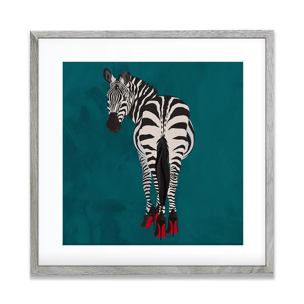 Turquoise Zebra Wearing Heels Square Framed Art Print Turquoise Zebra Wearing Heels Square Framed Art Print wall art product Sarah Manovski