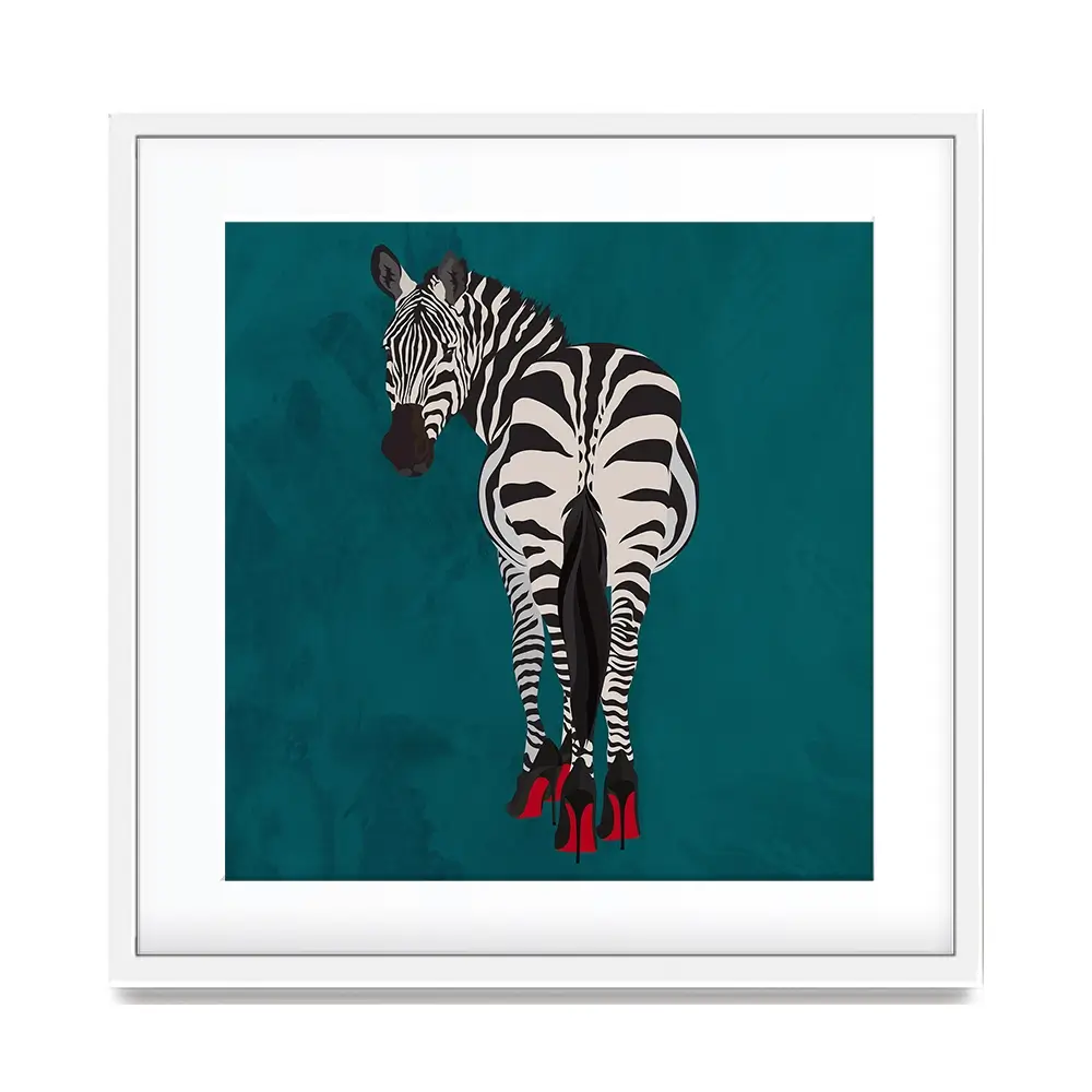 Turquoise Zebra Wearing Heels Square Framed Art Print Turquoise Zebra Wearing Heels Square Framed Art Print wall art product Sarah Manovski