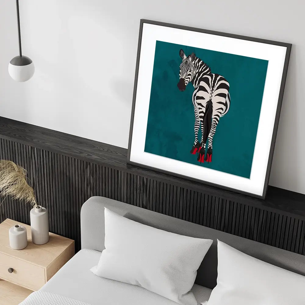Turquoise Zebra Wearing Heels Square Framed Art Print Turquoise Zebra Wearing Heels Square Framed Art Print wall art product Sarah Manovski