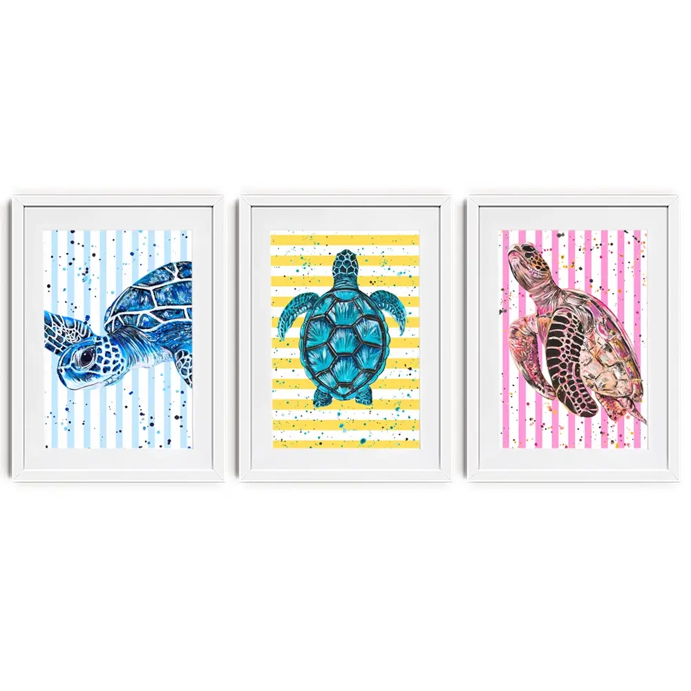 Turtle Stripes Framed Art Print Trio Turtle Stripes Framed Art Print Trio wall art product Emma LC Art