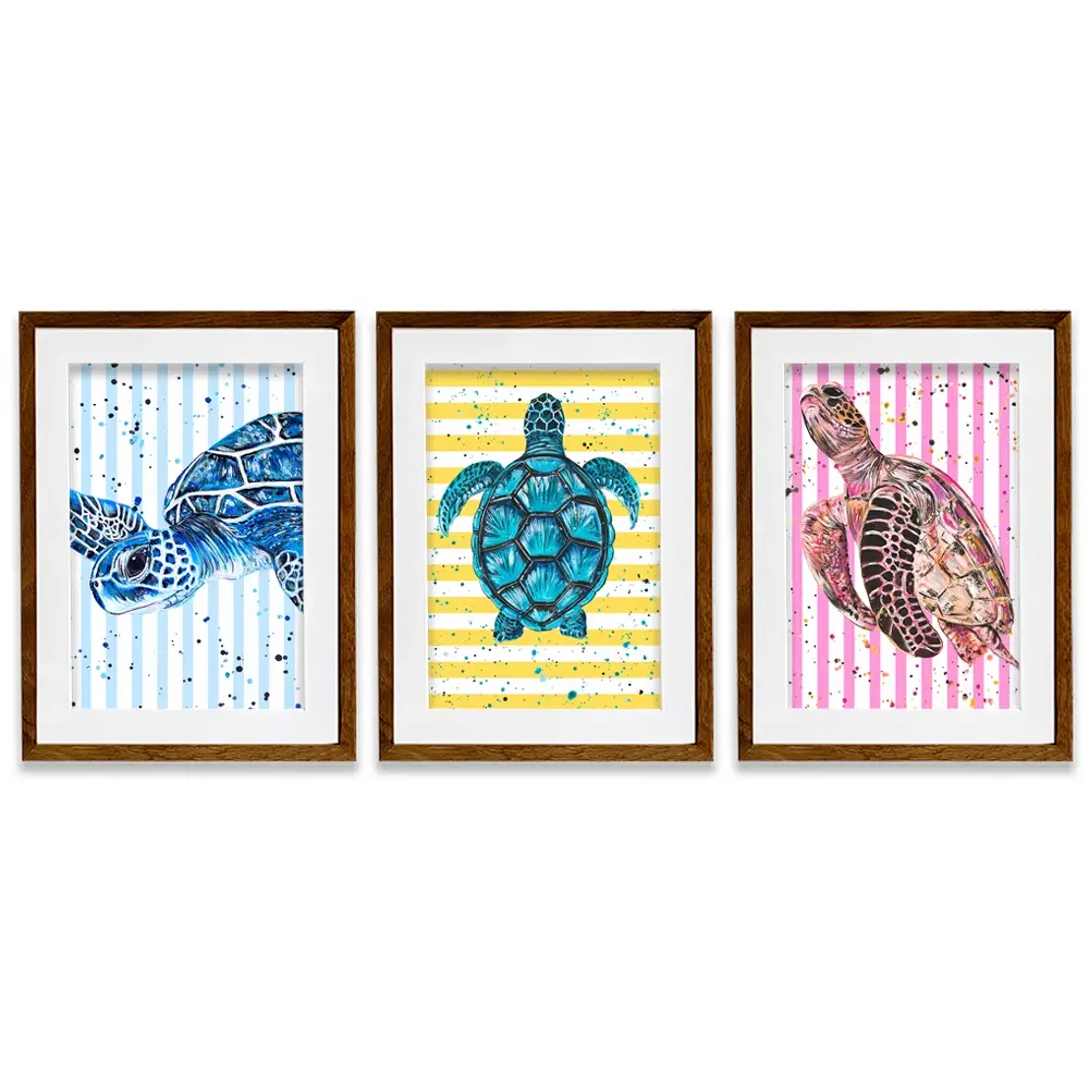 Turtle Stripes Framed Art Print Trio Turtle Stripes Framed Art Print Trio wall art product Emma LC Art