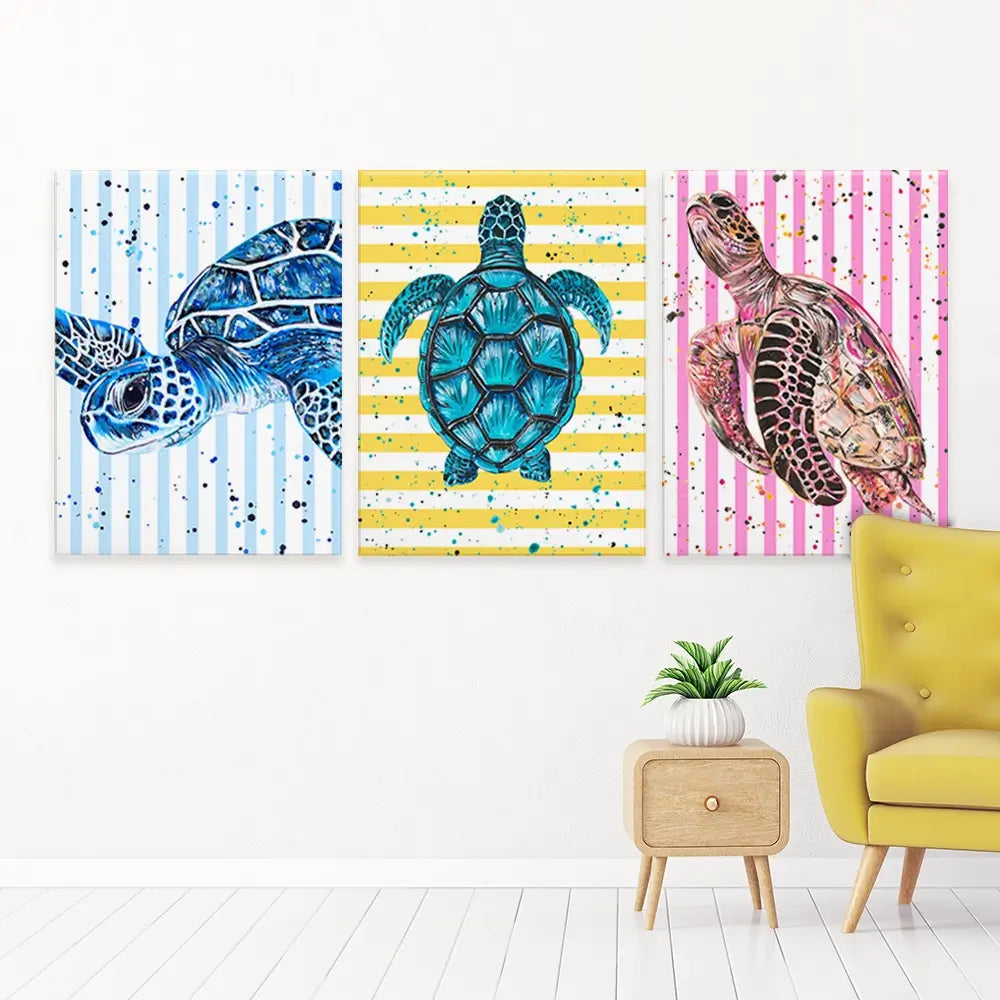 Turtle Stripes Trio Canvas Print Turtle Stripes Trio Canvas Print wall art product Emma LC Art