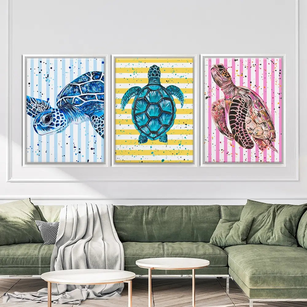 Turtle Stripes Trio Canvas Print Turtle Stripes Trio Canvas Print wall art product Emma LC Art