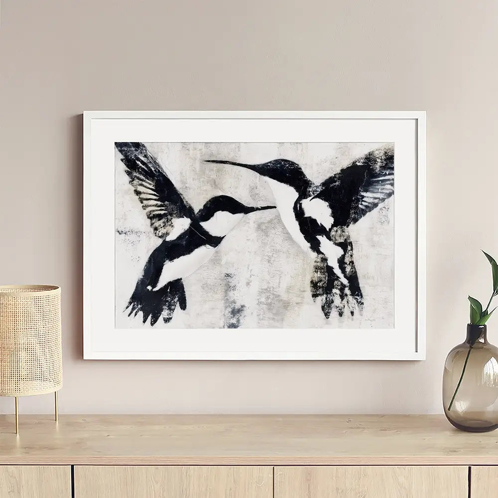 Two Birds In Flight Framed Art Print Two Birds In Flight Framed Art Print wall art product Chromatic Storm Studio