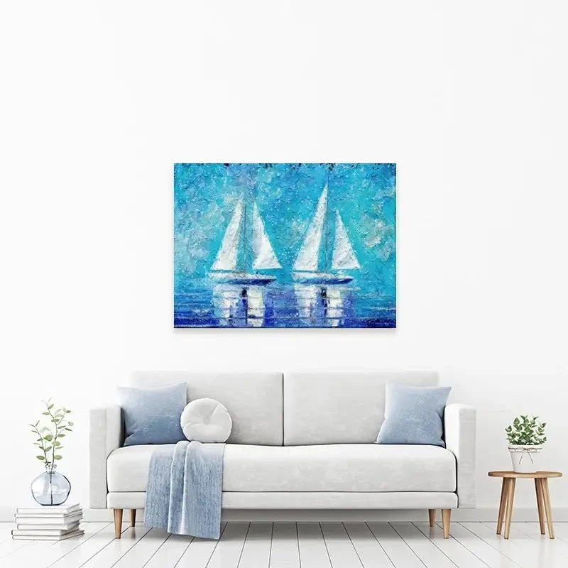 Two Boats In Blue Canvas Print Two Boats In Blue Canvas Print wall art product ChiliMili / Shutterstock