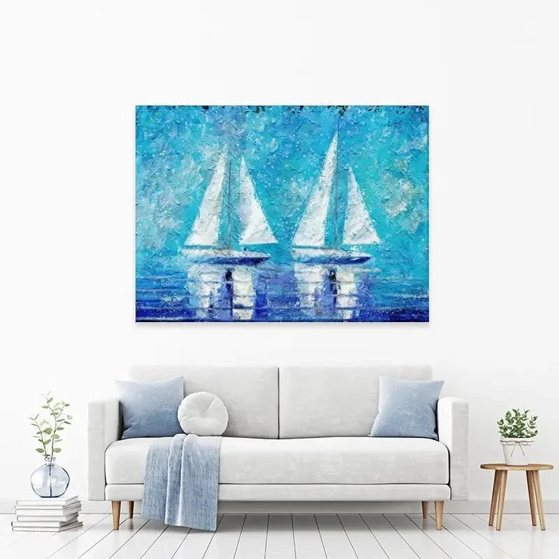 Two Boats In Blue Canvas Print Two Boats In Blue Canvas Print wall art product ChiliMili / Shutterstock