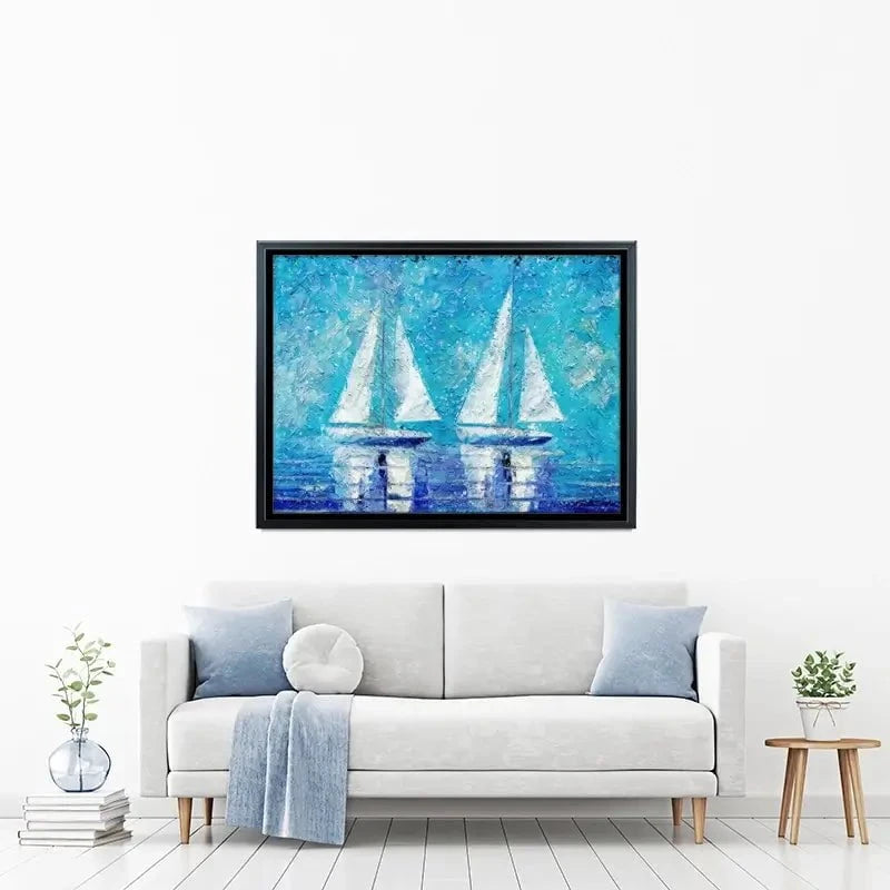 Two Boats In Blue Canvas Print Two Boats In Blue Canvas Print wall art product ChiliMili / Shutterstock