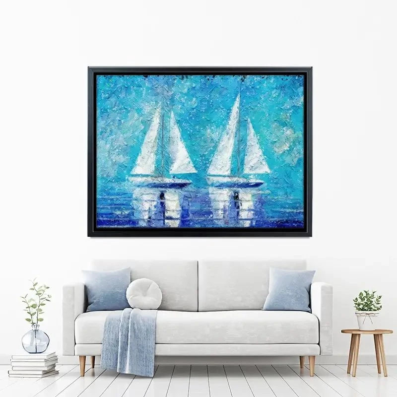Two Boats In Blue Canvas Print Two Boats In Blue Canvas Print wall art product ChiliMili / Shutterstock