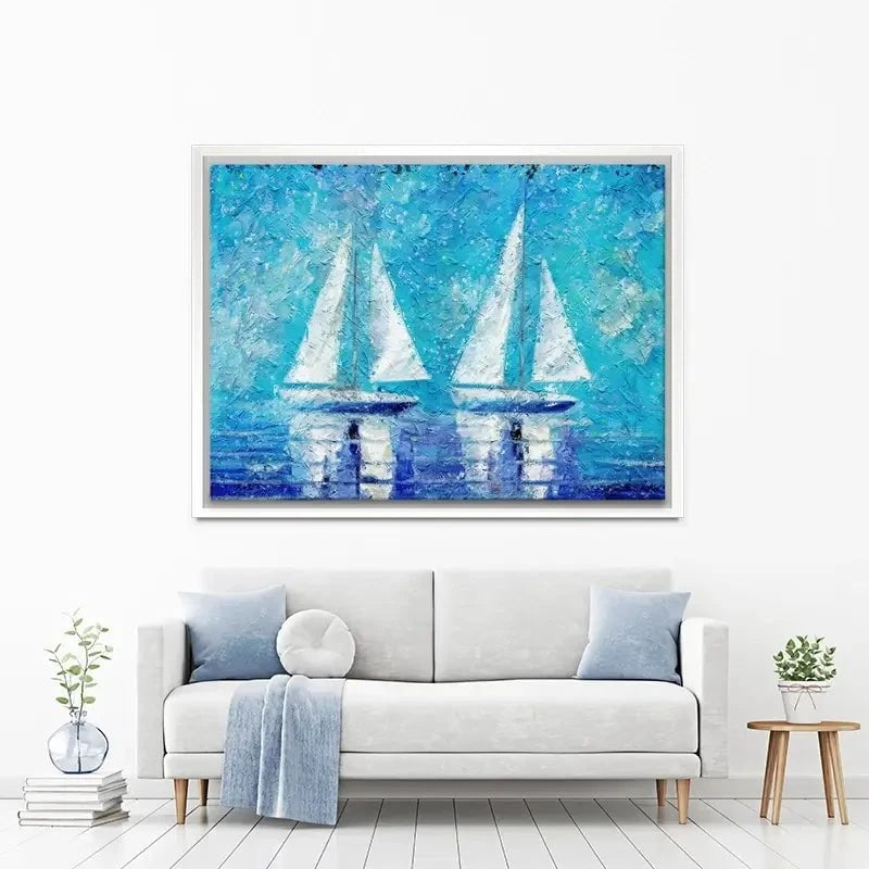 Two Boats In Blue Canvas Print Two Boats In Blue Canvas Print wall art product ChiliMili / Shutterstock
