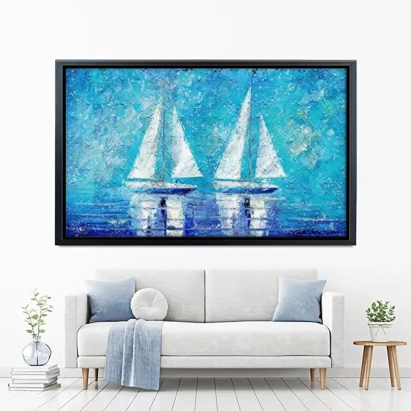 Two Boats In Blue Canvas Print Two Boats In Blue Canvas Print wall art product ChiliMili / Shutterstock