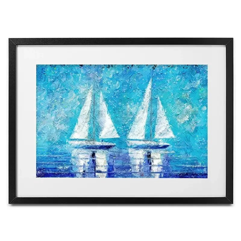 Two Boats In Blue Framed Art Print Two Boats In Blue Framed Art Print wall art product ChiliMili / Shutterstock