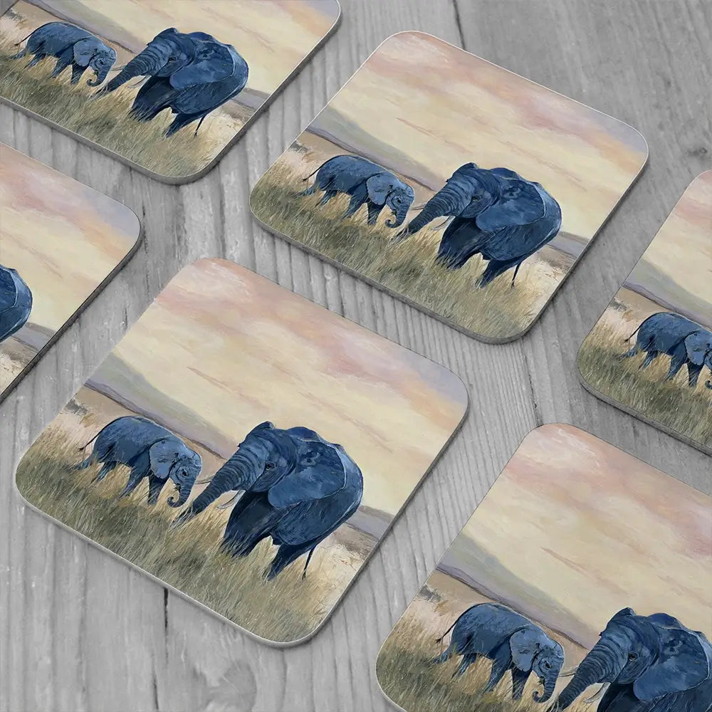 Two Elephants Coaster Set Two Elephants Coaster Set wall art product Karen Sutton