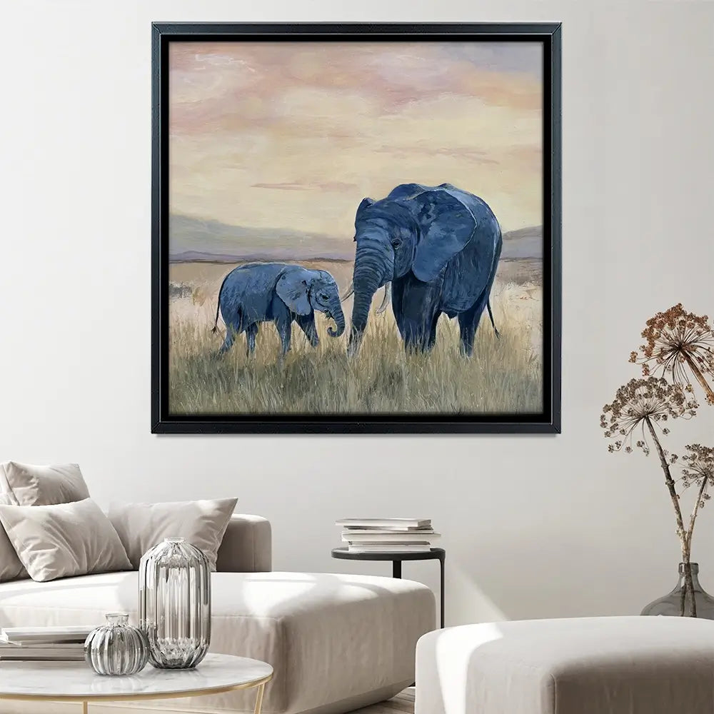 Two Elephants Square Canvas Print Two Elephants Square Canvas Print wall art product Karen Sutton