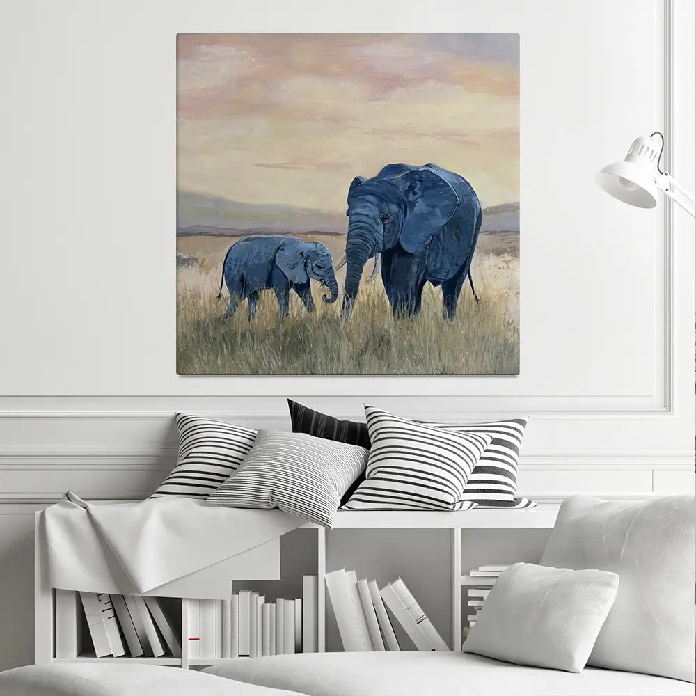 Two Elephants Square Canvas Print Two Elephants Square Canvas Print wall art product Karen Sutton