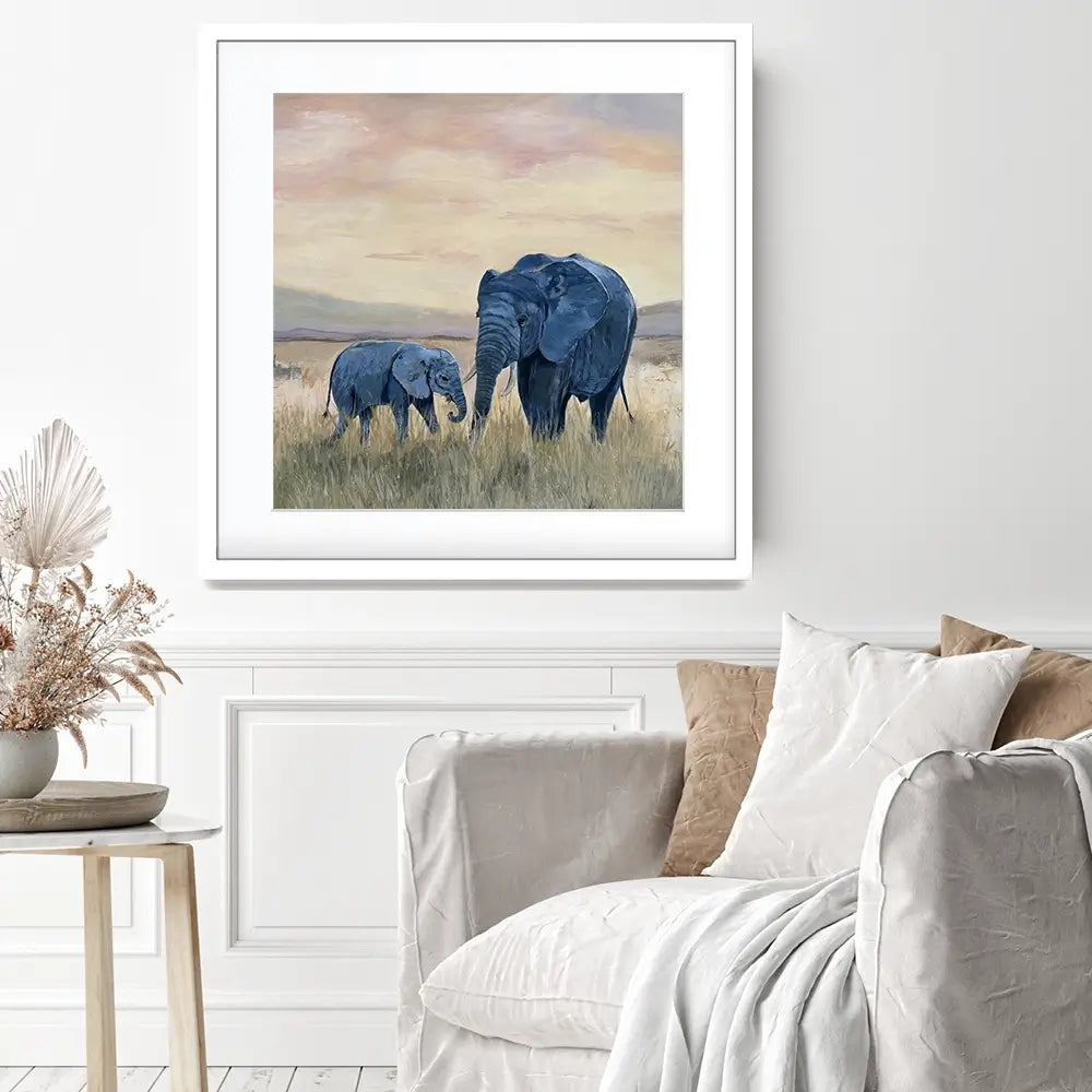 Two Elephants Square Framed Art Print Two Elephants Square Framed Art Print wall art product Karen Sutton