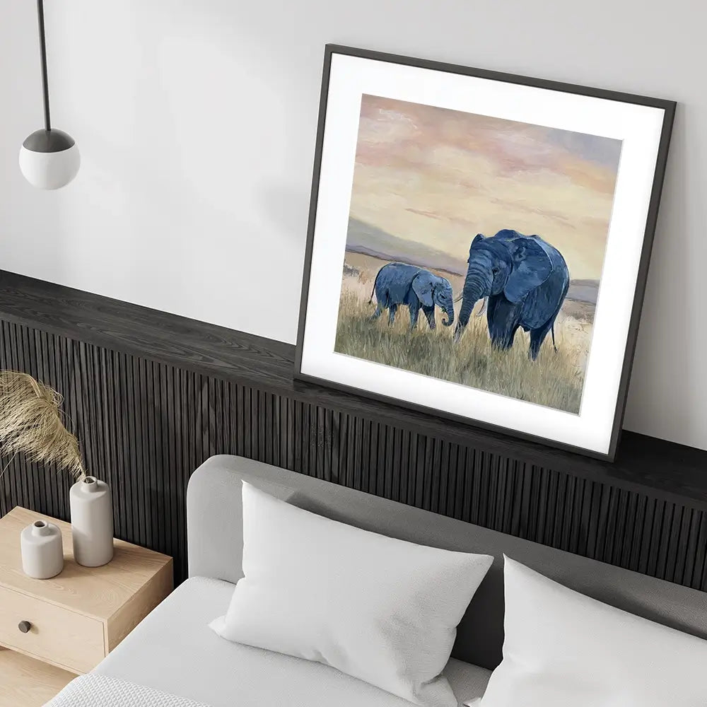 Two Elephants Square Framed Art Print Two Elephants Square Framed Art Print wall art product Karen Sutton