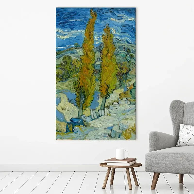 Two Poplars In The Alpilles Near Saint-Remy Canvas Print Two Poplars In The Alpilles Near Saint-Remy Canvas Print wall art product Vincent Van Gogh