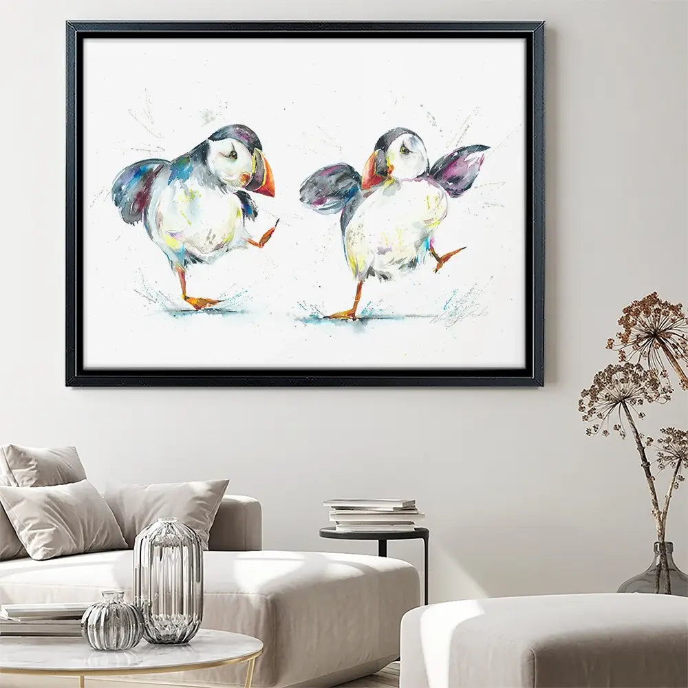 Two Puffins Canvas Print Two Puffins Canvas Print wall art product Nicola Jane Rowles
