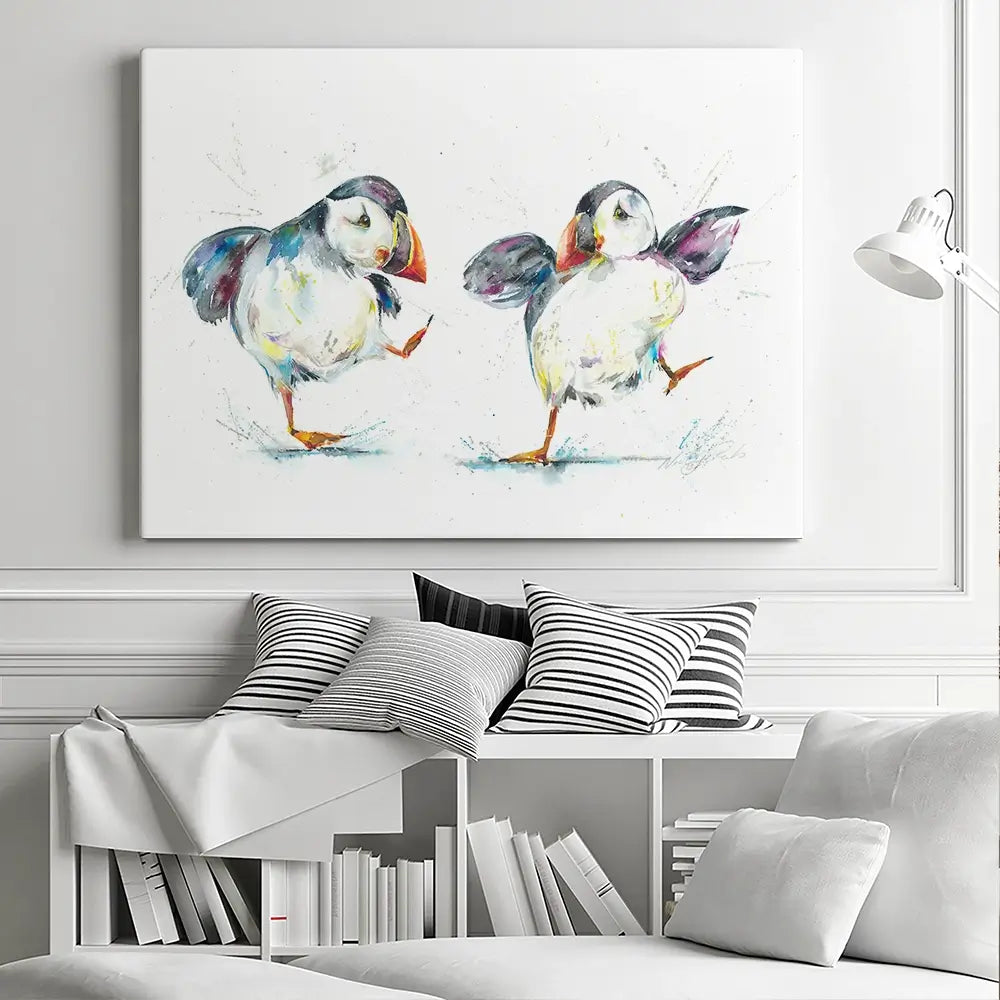Two Puffins Canvas Print Two Puffins Canvas Print wall art product Nicola Jane Rowles
