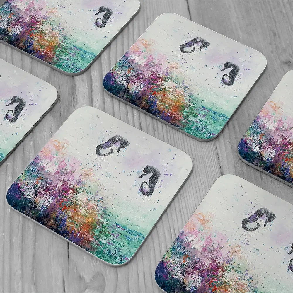 Two Seahorses Coaster Set Rainbow Soul Tree Coaster Set | Rainbow Soul Tree Art Coasters wall art product Laure Bury